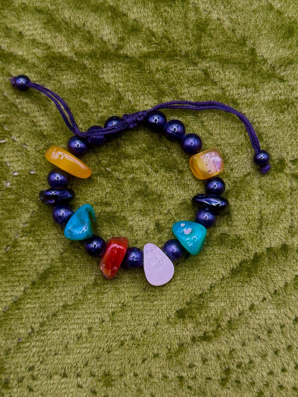 Multicolor Polished Agate and Resin Bead Adjustable Bracelet